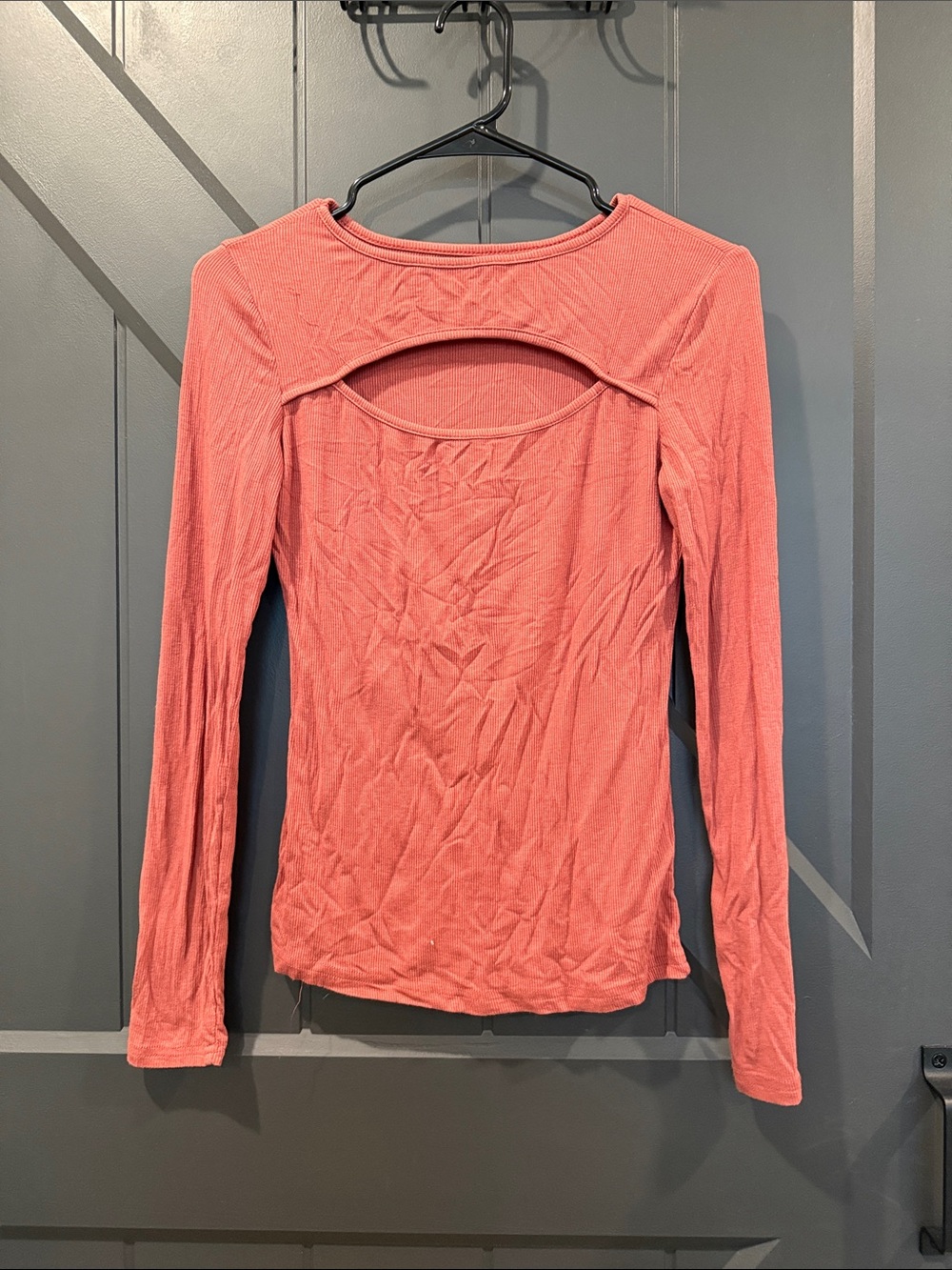 SHEIN Coral Pink Long Sleeve Cutout Back Top